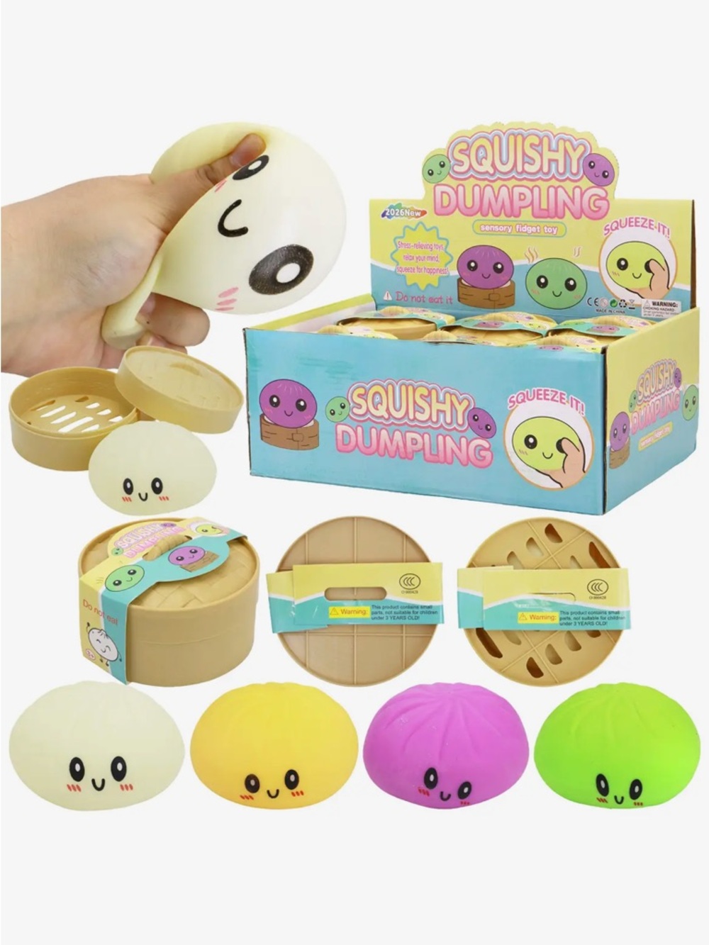 Viral dumpling Sensory Toy - Yellow, Pink, Green, Cream 12 pc box